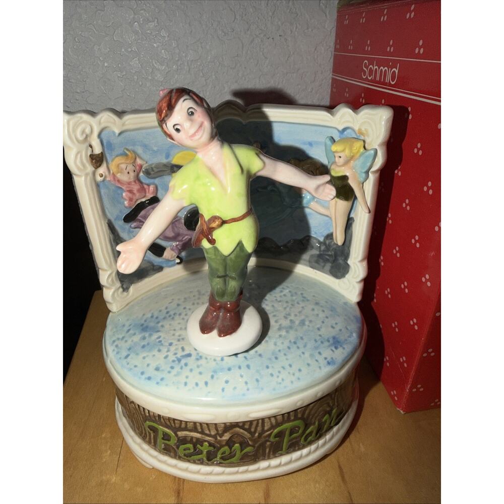 Vintage Schmid Disney Peter Pan Music Box Spins You Can Fly Ceramic - Picture 2 of 5